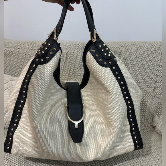 GUCCI Straw Large Soft Stirrup Shoulder Bag White, new without tags - Picture 11 of 15